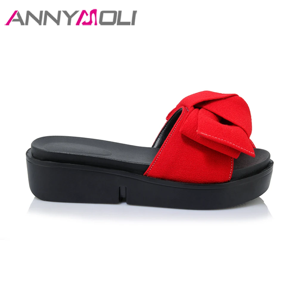 Босоножки ANNYMOLI женские на платформе цвет красный летняя модель шлепанцы с бантом