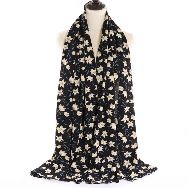 Цветочный принт женское мусульманское Макси жоржет шифон хиджаб шарф большой