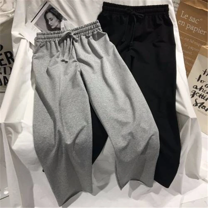 Женские Эластичные прямые брюки с высокой талией на весну и осень однотонные