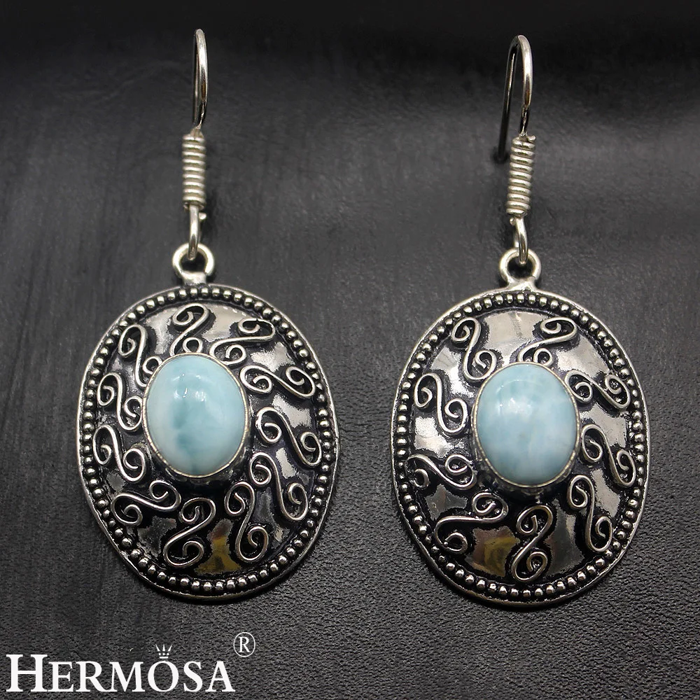 Женские винтажные серьги Hermosa NY701 уникальные с натуральным синим лиримаром