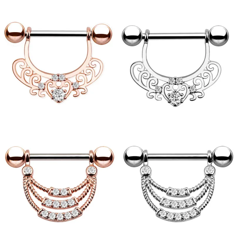 2Pcs New Arrival Zircon Leaf Style Dangle Nipple Piercing Shape Shield Bars Surgical Steel | Украшения и аксессуары