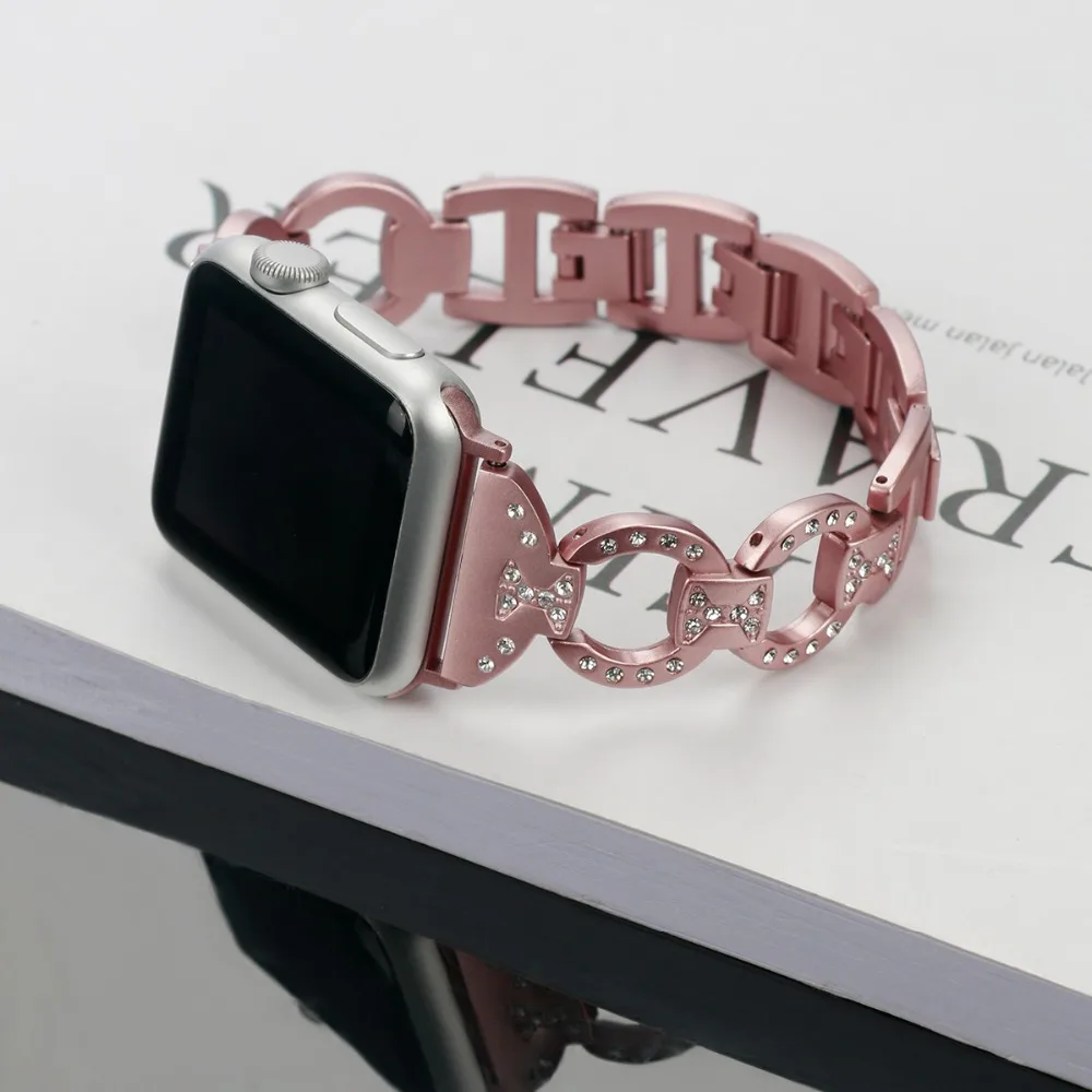 Bling Ремешок для наручных часов Apple Watch, версии со стразами Стразы Нержавеющая сталь металлический ремешок для наручных часов iWatch, 4/3/2/1 браслет ремешок 82003