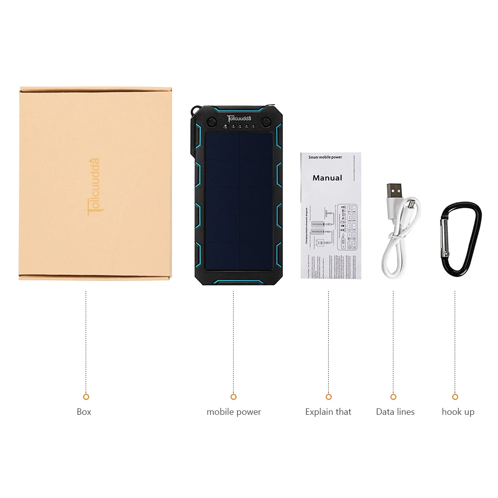 Tollcuudda внешний Батарея Мощность pover Bank 12000 мАч Солнечный Портативный USB Зарядное