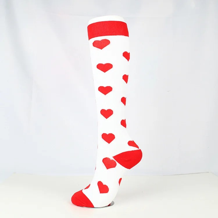 white red heart Brotock медицинские компрессионные чулки давление спортивные носки хлопок волнистые точки толстый состав спортивные дышащие эластичные носки - Цвет: white red heart