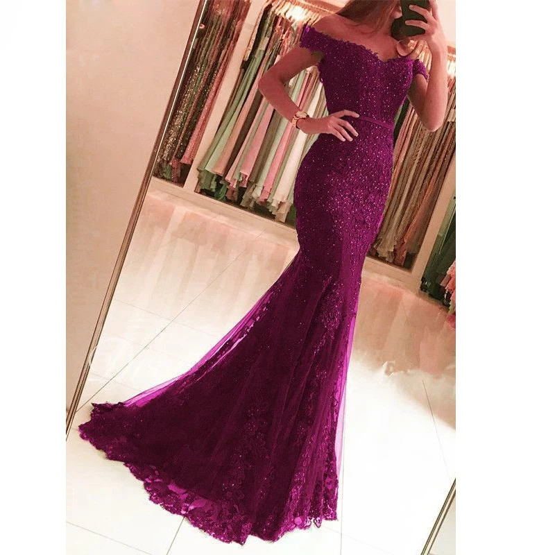 Кружевное Длинное Элегантное платье с открытыми плечами и бисером vestido formatura