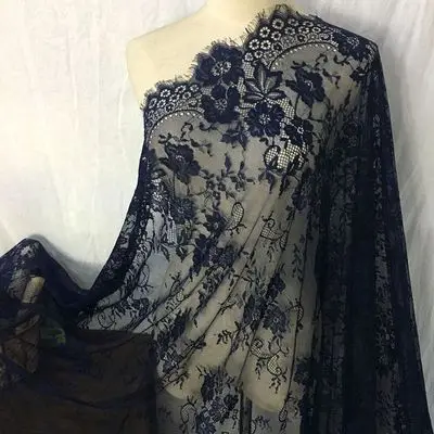 Navy blue Розовая кружевная ткань, фиолетовый, темно-синий, серый, burgandy, fushia! 12 цветов ресницы Шантильи кружевная ткань 1 шт = 3 метра - Цвет: Navy blue