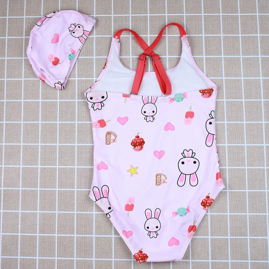 Детский купальный костюм для девочек детский с лямкой на шее купальник шапочкой