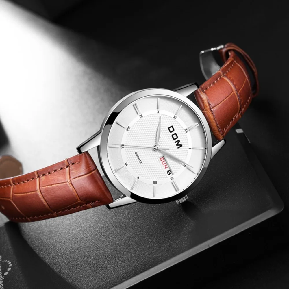 DOM мужские часы Лидирующий бренд роскошные бизнес из кожи Кварцевые