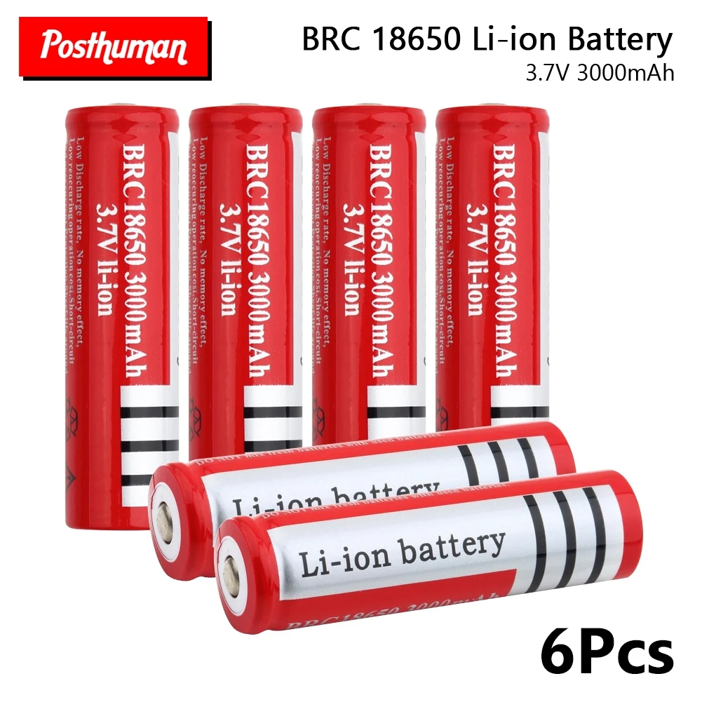 6 pieces POSTHUMAN 1/2/4/6/8 шт. 18650 Батарея 3,7 V 3000 мА/ч, BRC 18650 литий ионный Перезаряжаемые замена батареек большой Ёмкость - Цвет: 6 pieces