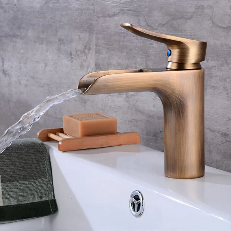 

Free Shipping Antique Bronze Finish Waterfall Bathroom Basin Faucet Europe style Mixer Taps