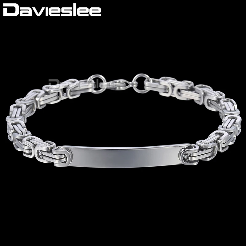 Мужской браслет с гравировкой Davieslee LKB563 византийская цепочка из нержавеющей