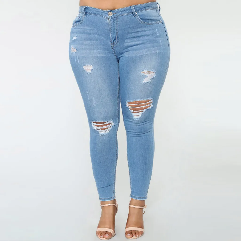 JAYCOSIN модные женские обтягивающие узкие джинсы стрейч со средней талией рваные