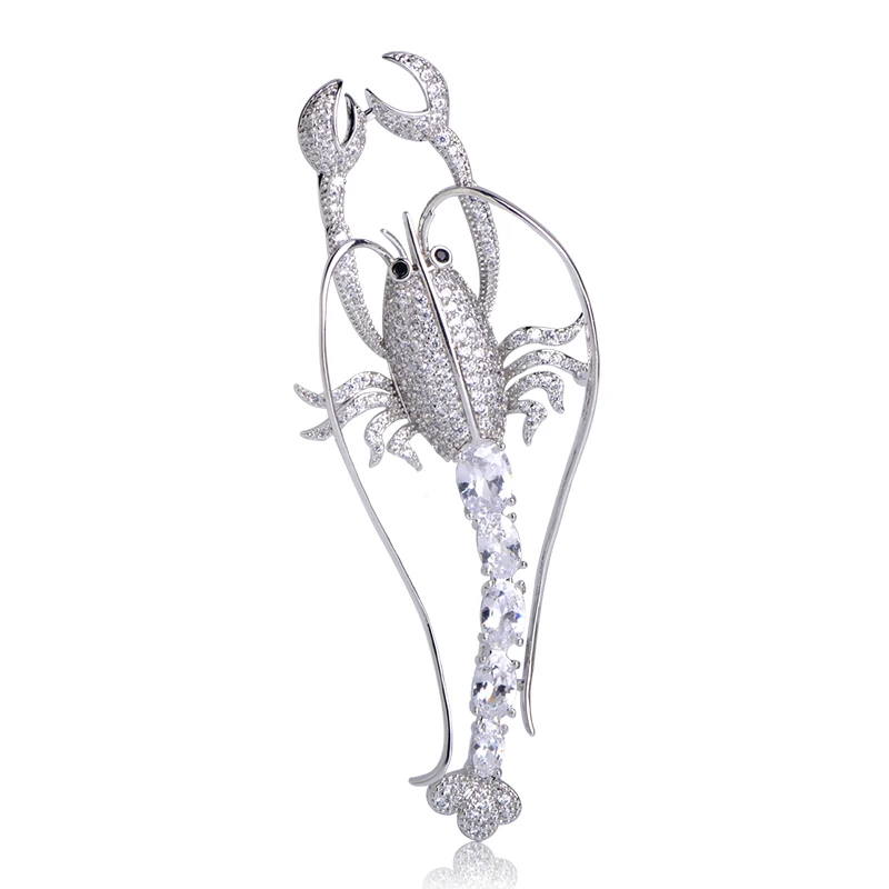 Silver Color Funmor Роскошные серьги с кубическим Цирконом броши "Лобстер" Шпильки Серебряный Цвет унисекс Медь морепродукты животное брошь значок костюм украшения - Окраска металла: Silver Color