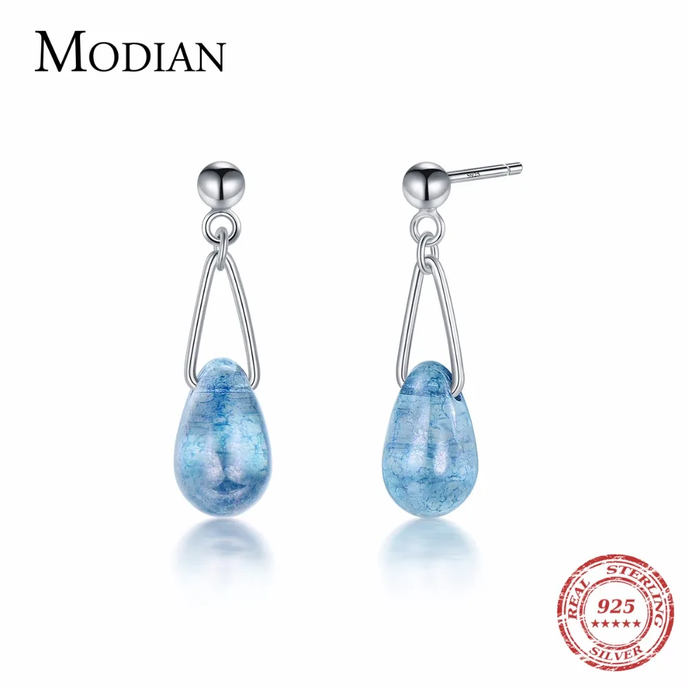 Modian 100% 925 кольцо из стерлингового серебра с голубым со стразами в виде блестящего
