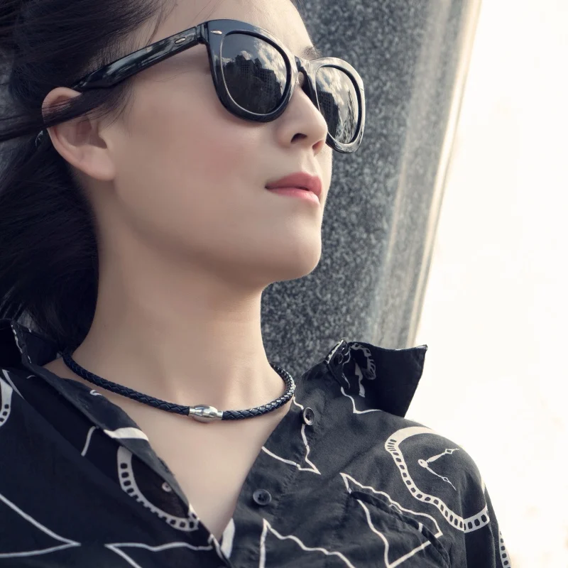 Кожаное колье ошейник Винтаж нержавеющей стали для женщин и мужчин ювелирные