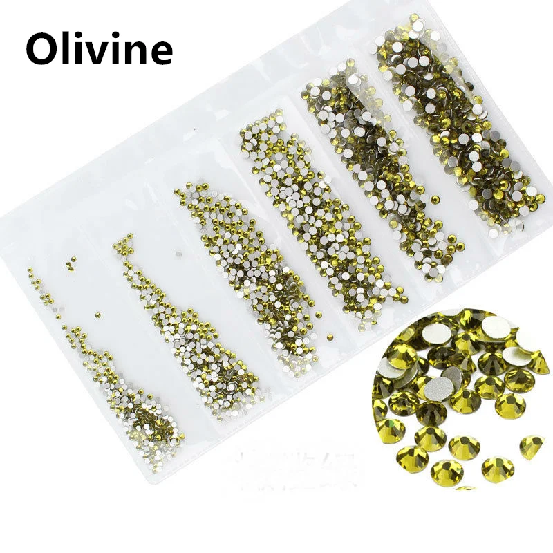 Olivine 40 цветов, SS3-SS10 разных размеров, Кристальные Стразы для ногтей, стразы для дизайна ногтей - Цвет: Olivine