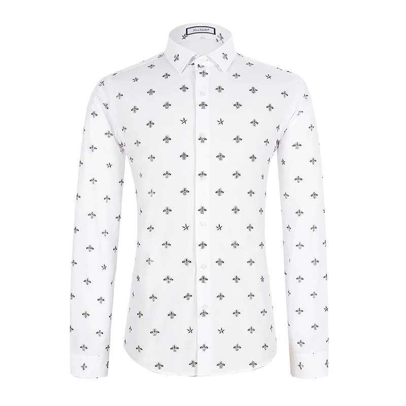 Cotton Men Shirt printed shirt Slim long-sleeved fashion button collar casual brand men clothing comfortable soft touch | Мужская одежда
