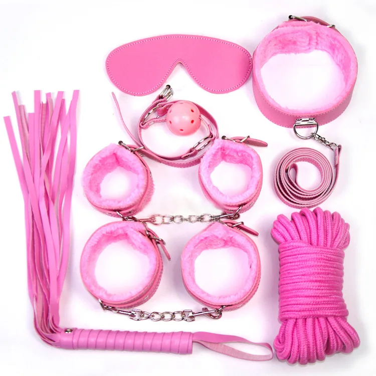 

7Pcs/Set Sex Bondage Kit Slave Sexy Product Adult Games Toys Hand Cuffs Foot cuff Whip Rope Blindfold Couples Erotic Toys