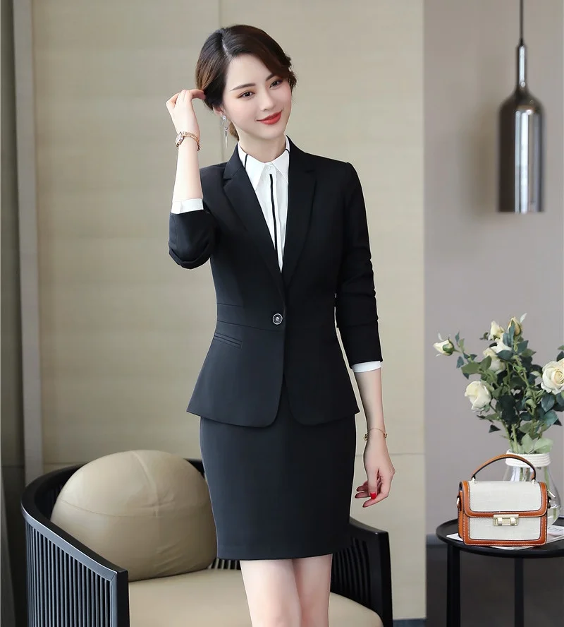 Formal Black Blazer Women Business Skirt Suits and Jacket Sets Ladies Work Wear Office Uniform Style | Женская одежда