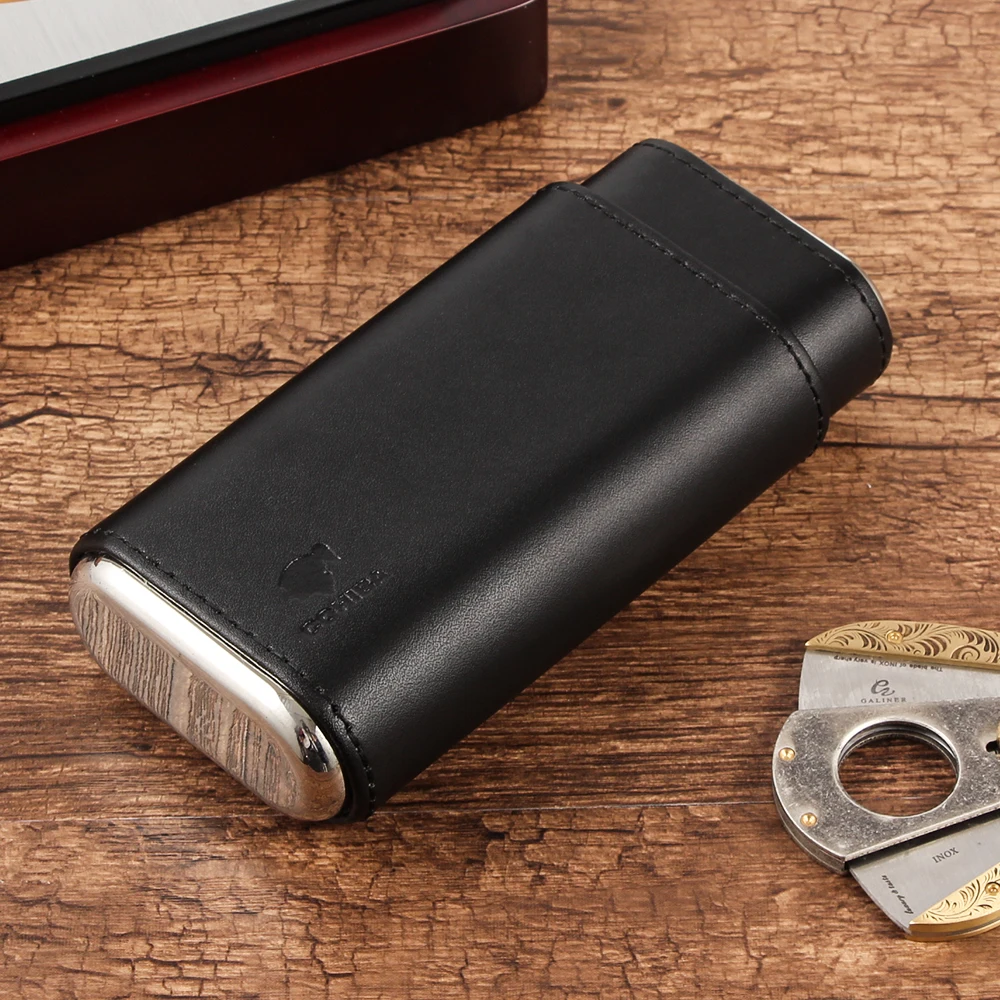 COHIBA кожаный чехол для сигар из кедра, дорожный Карманный держатель для сигар, 3 трубки, переносной деревянный ящик для сигар