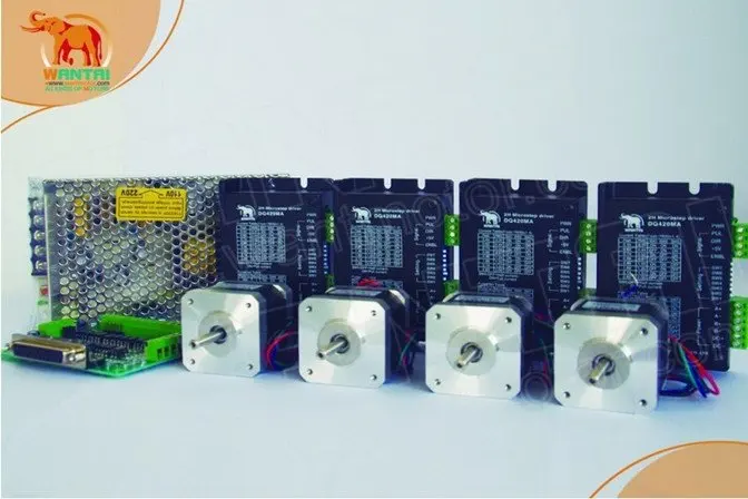 4 оси Nema17 шаговый двигатель 42BYGHM809 0 9 градусов 48 мм 1.7A 56oz-in + Драйвер DQ420MA 36В 128 микро