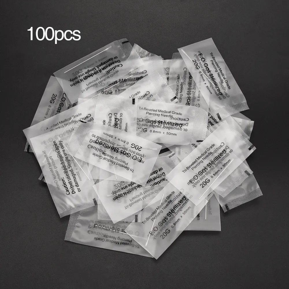 100 шт. стерильные медицинские иглы для пирсинга тела 20 г|piercing needle|body piercing needlessterile