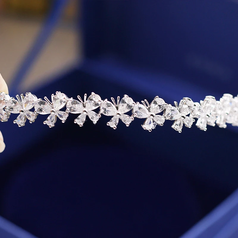 Бабочка цветок стиль Красота AAA + фианит голова ювелирные изделия Сверкающие