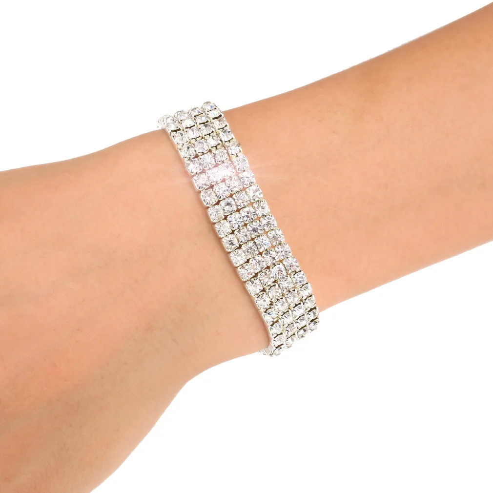 4 ряд Стретч Ясно Rhinestone модные Браслеты Свадебные украшения Аксессуары для