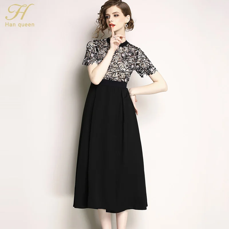 H Han queen женское летнее подиумное кружевное вечернее платье vestidos