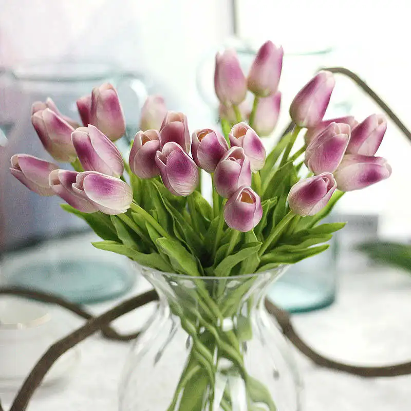 10 шт./компл. искусственная кожа искусственного шелка тюльпаны Flores Artificiales букеты с цветочным рисунком для девочек; Свадебная вечеринка украшения дома - Цвет: e