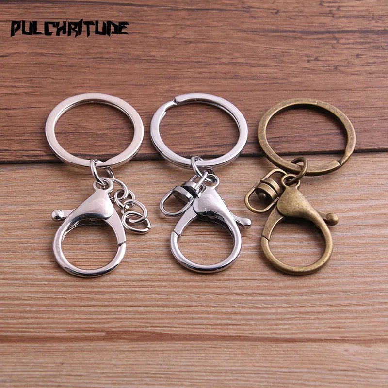 

5pcs 30mm Key Ring Long 70mm Popular classic 2 Colors Plated lobster clasp key hook chain jewelry making for keychain P6681