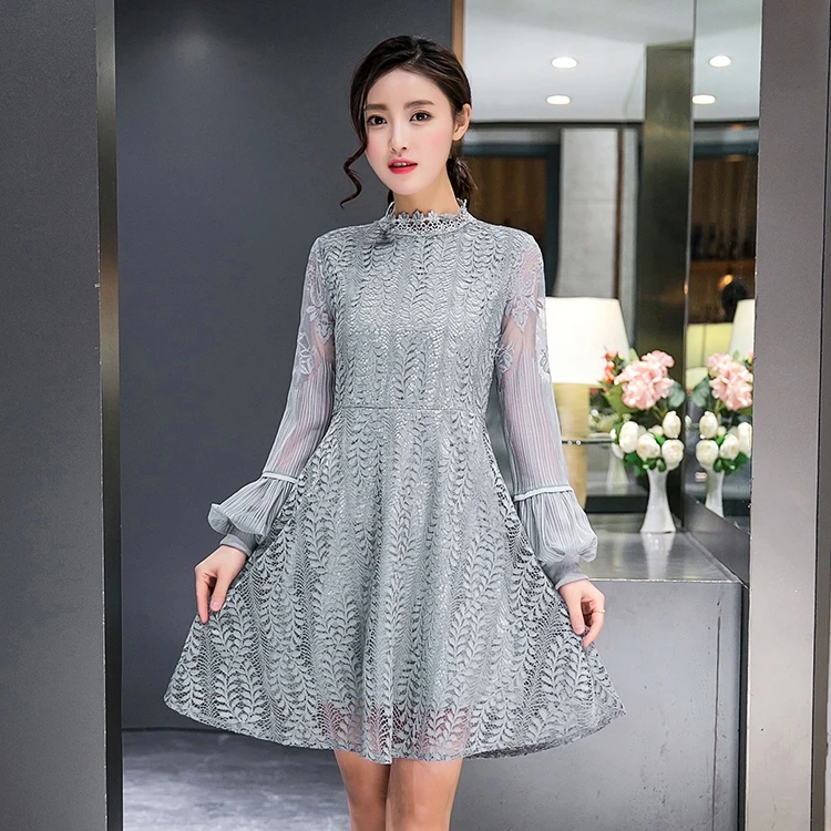 Женское кружевное лоскутное платье с поясом элегантное черное Повседневное