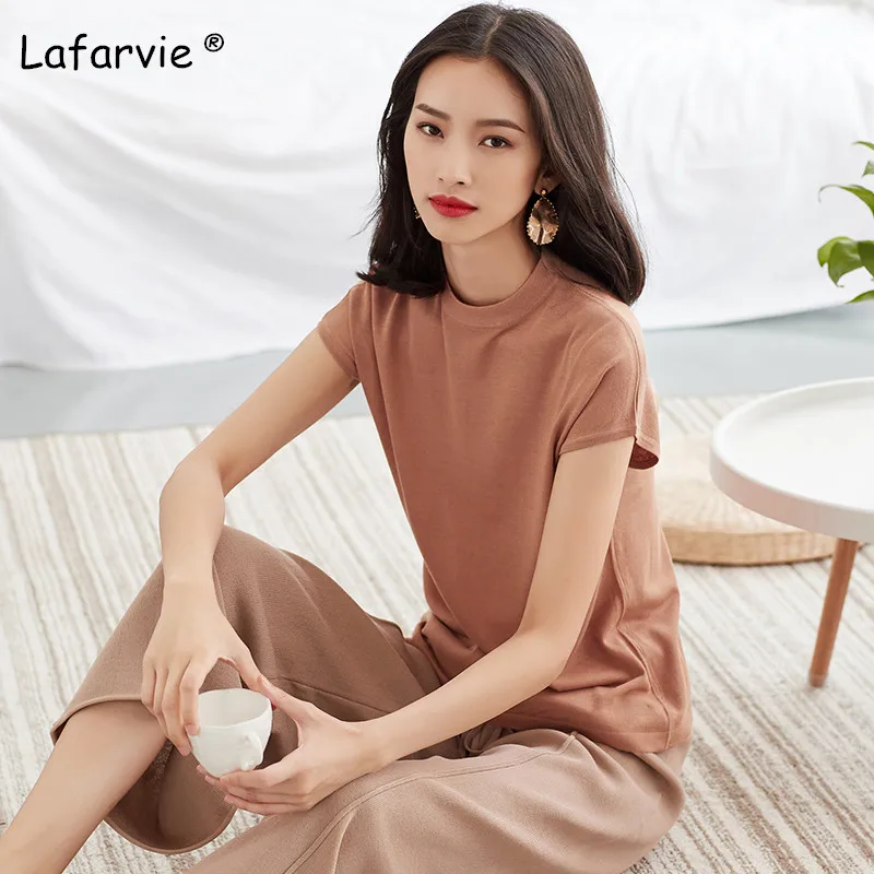 Lafarvie трикотажная льняная Кофта женская летняя тонкая мягкая удобная рубашка