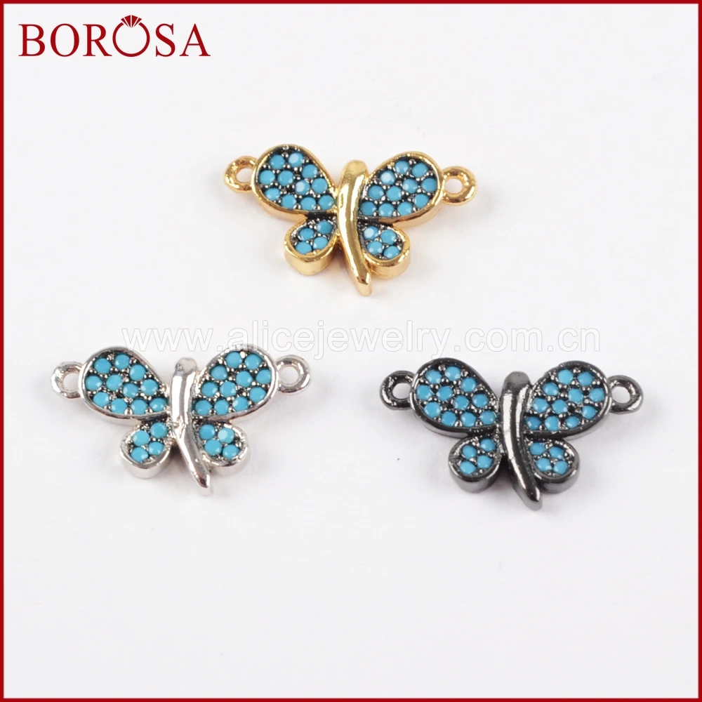BOROSA 15PCS New Arrival Pave CZ Cubic Zirconia Lovely Butterfly TIny Connector Double Bails Mixed Colors for DIY Bracelet WX842 | Украшения