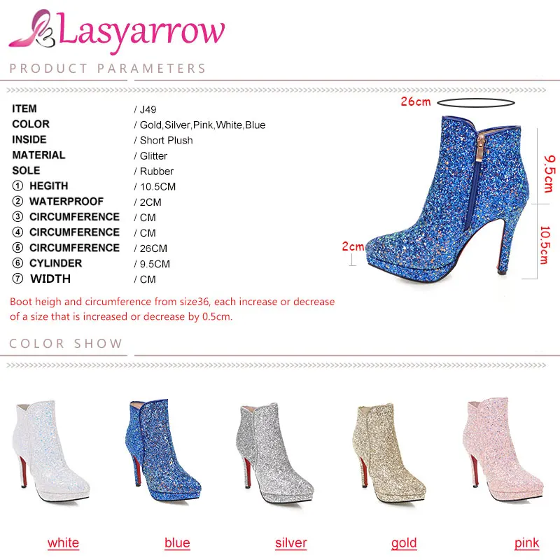 Lasyarrow/пикантные ботильоны на высоком каблуке; сезон осень-зима; цвет золотистый, Серебристый; сверкающие блестки; женские пикантные ботинки на платформе и молнии; Botas Mujer