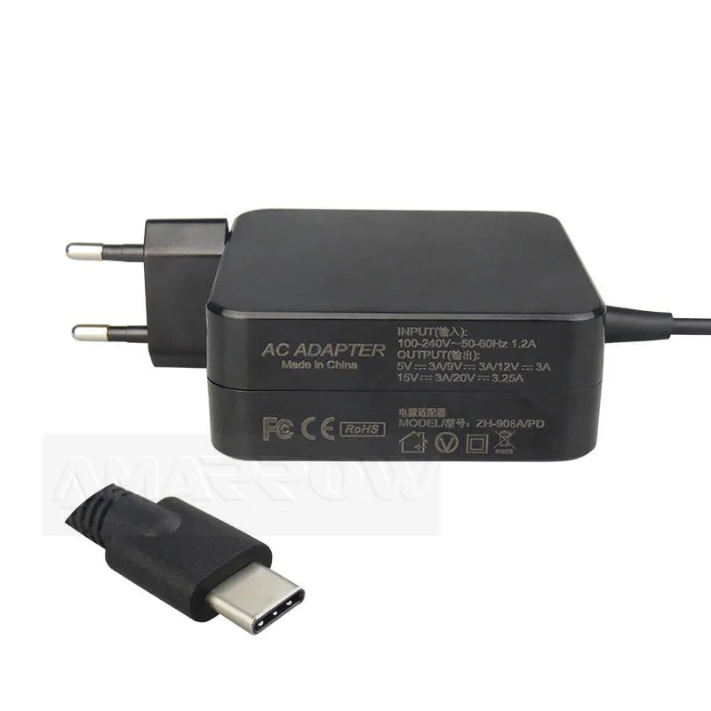 65 Вт USB-C TYPE-C, портативное универсальное зарядное устройство для ноутбука, адаптер питания, AC-DC зарядное устройство для Dell, Asus, hp, acer, телефонов и цифровых устройств