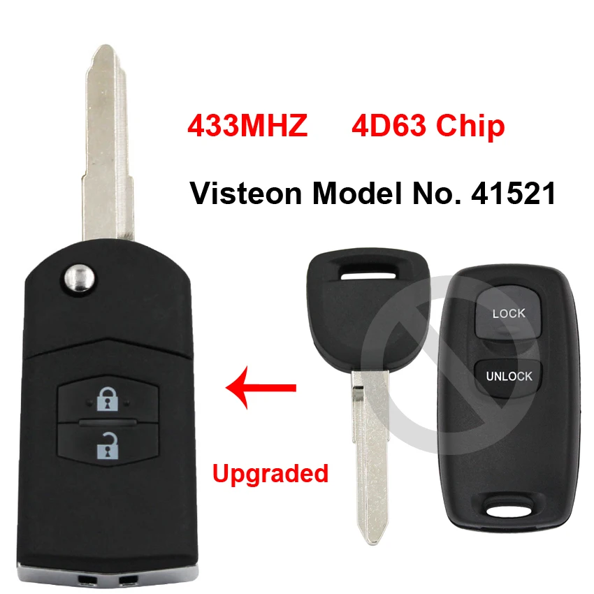 Обновленная Складная флип микросхема с 2 кнопками 433 МГц 4D63 для модели Visteon Mazda 3 6 CX7