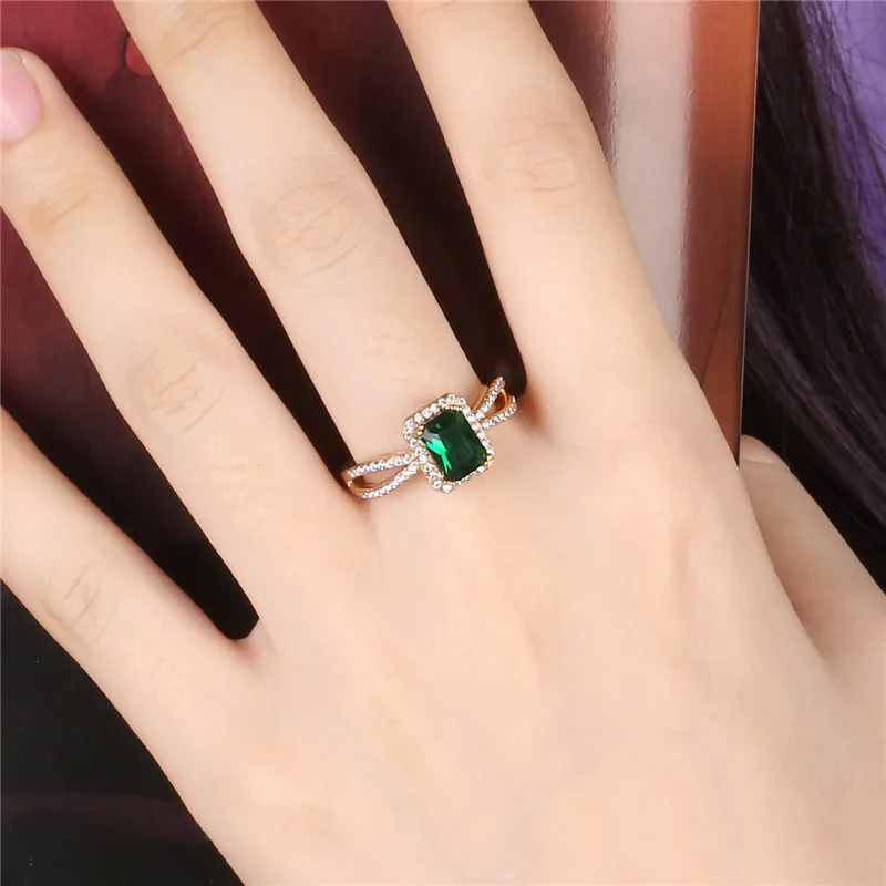 BUDONG помолвочный Зеленый хрустальный камень женское кольцо с цирконом для