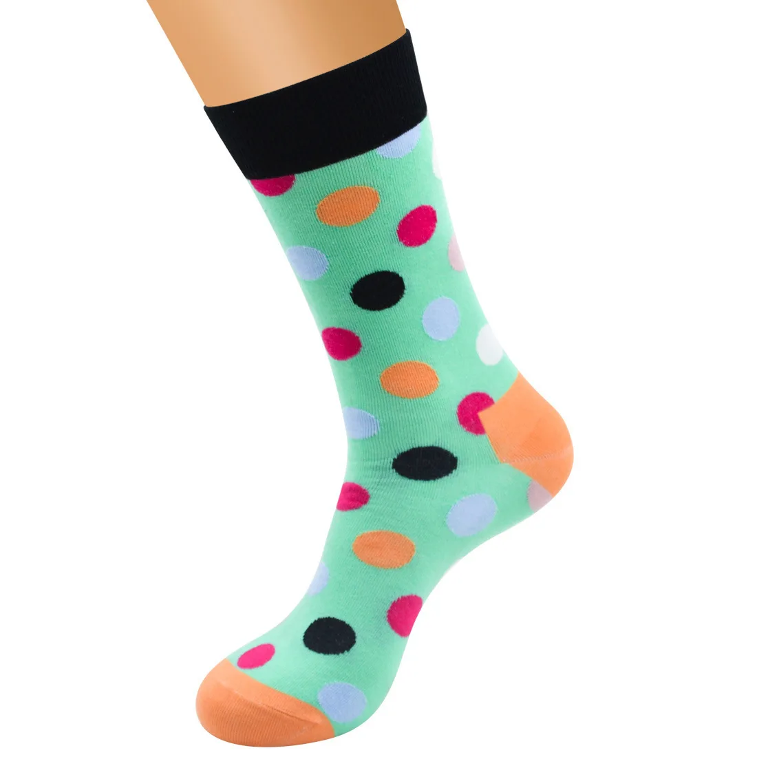 PEONFLY Новое поступление счастливые мужские носки красочные Dot дизайн чесаные хлопковые носки повседневные носки забавный подарок счастье - Цвет: 9  Green Base Spots