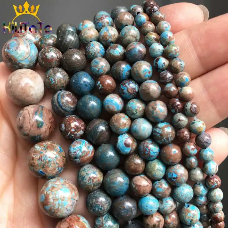 Круглые бусины Crazy Lace Agates натурального синего цвета для изготовления браслетов