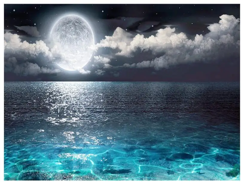 Вышивка из страз sea moon полностью круглая картина наклейка пейзаж гобелен