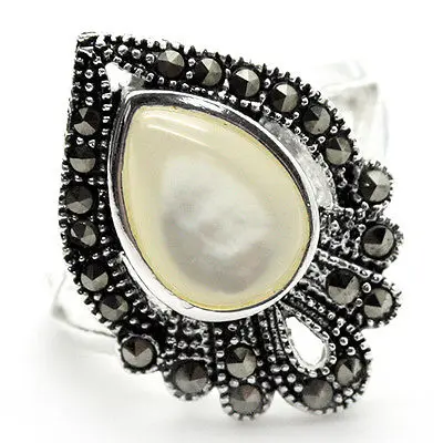 Dame noble de 925 ARGENT GOUTTE NATUREL BLANC MER SHELL MARCASSITE ANNEAU TAILLE 7/8/9/10 | Украшения и аксессуары