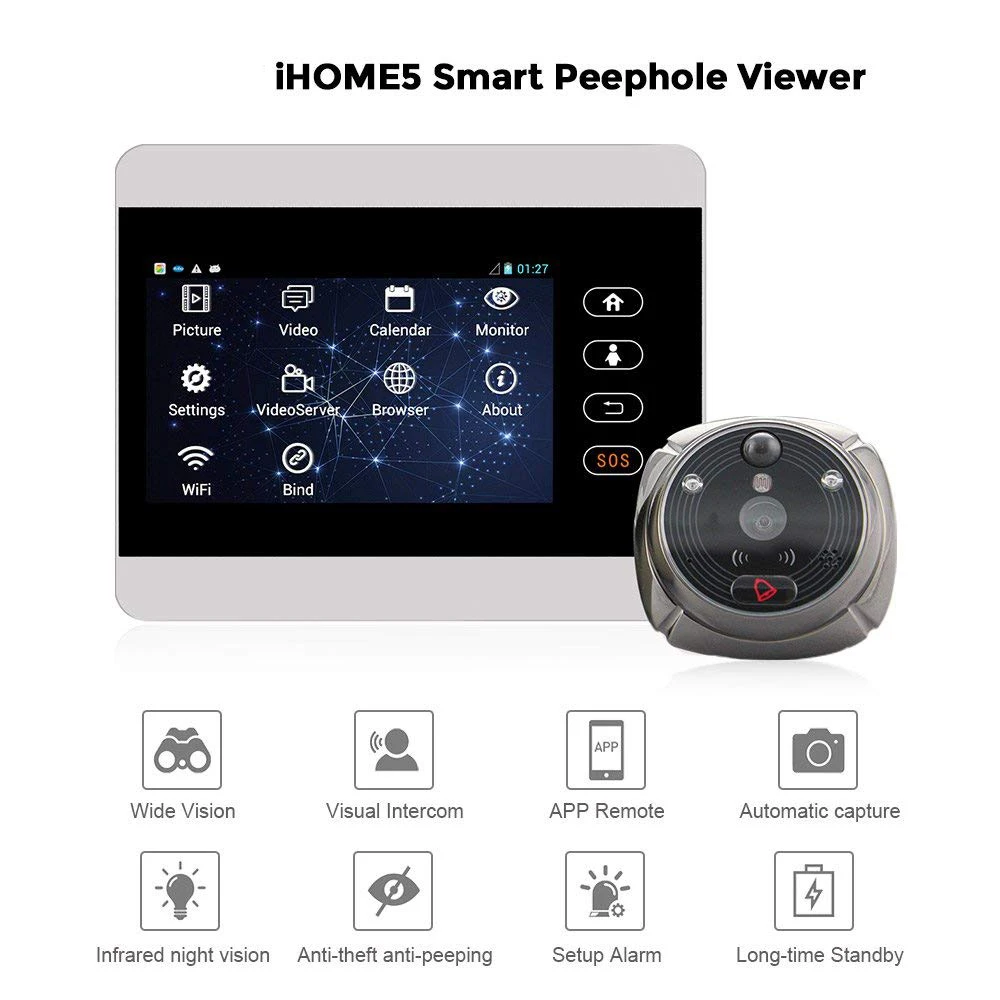 Ihome5 WiFi беспроводной цифровой глазок дверной глазок " передняя дверь глазок камера Wifi дверной звонок с домофон или сфотографировать