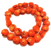 16 inches 10x14mm orange double faced flower shaped natural carved coral beads loose strand