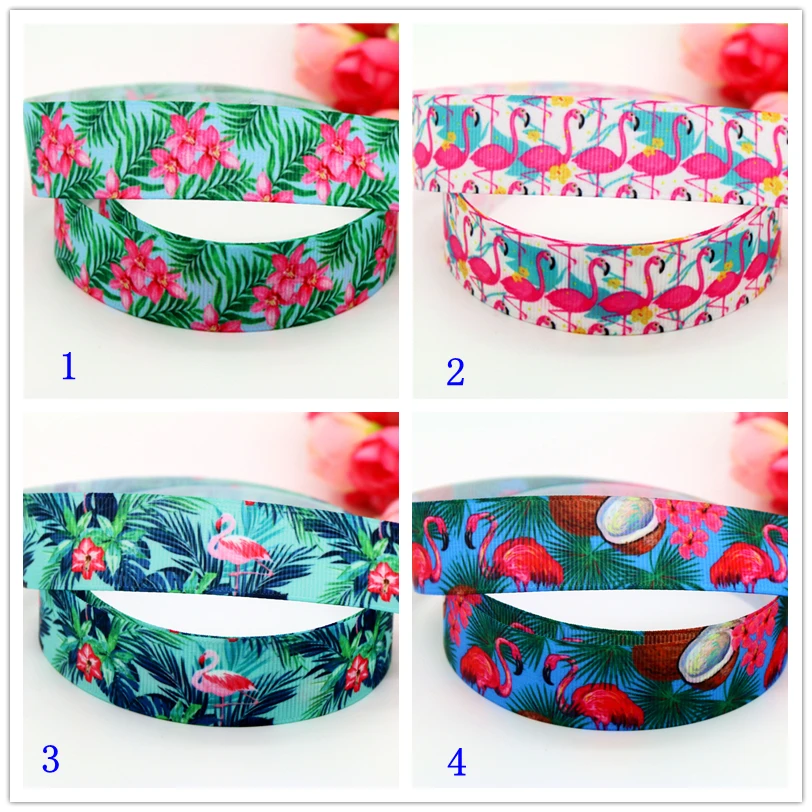 

7/8'' Free Shipping Flamingo Flowers Summer Printed Grosgrain Ribbon Material Headwear Party Decoration Diy Sewing 22mm S564