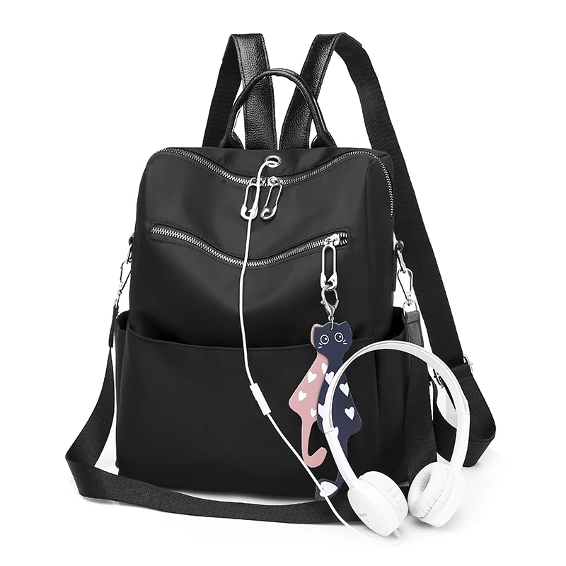 Женский однотонный рюкзак с подвеской в виде котенка Оксфордский непромокаемый