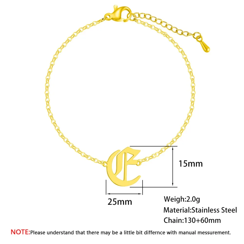 Старый Английский алфавит E письмо браслет для женщин из нержавеющей стали