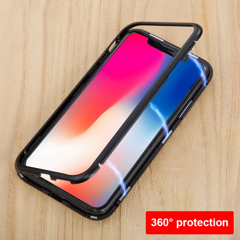 Магнитный адсорбционный металлический жесткий чехол для iPhone X, 8, 7, 6, 6S Plus, задний чехол s, чехол для samsung Galaxy S9, S8, S7 Plus, Note 8