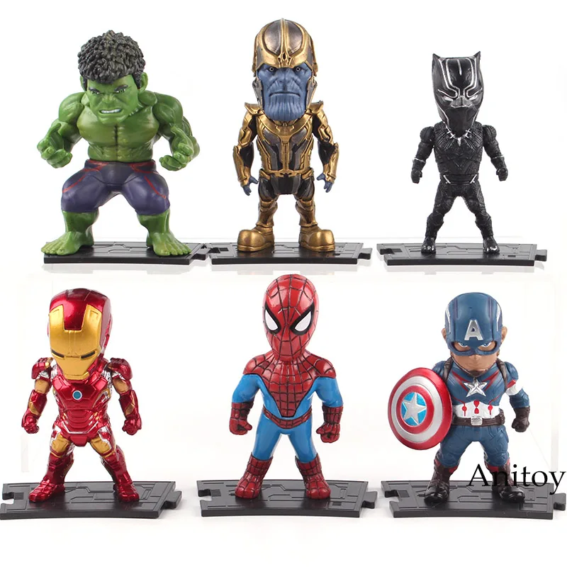 6 pcs Мстители Marvel фигурки Железный человек танос Капитан Америка халкбастер дерево человек Тор пантера Человек-паук фигурка игрушки - Цвет: 6 pcs