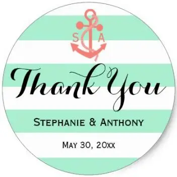 

1.5inch Coral Pink Nautical Anchor and Mint Green Wedding Classic Round Sticker